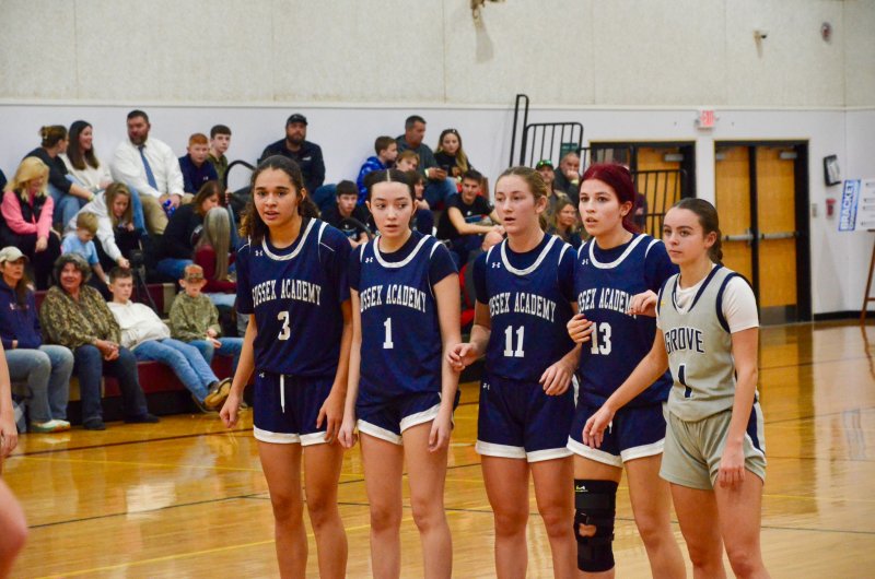 Sussex Academy lines up on an inbound play. Shown are (l-r) Barb Carneiro-Duarte, Jaelyn Mattingly, Reilly Mobilia and Bella Zorn.