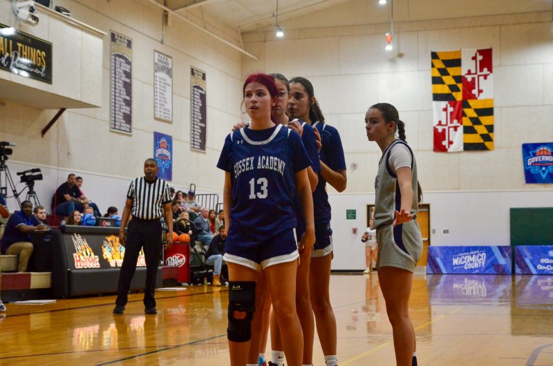 Sussex Academy junior Bella Zorn is the line leader ahead of eighth-grader Savannah Hope and freshman Barb Carneiro-Duarte.