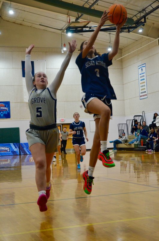 Sussex Academy freshman Barb-Carneiro-Duarte rises to the rim.