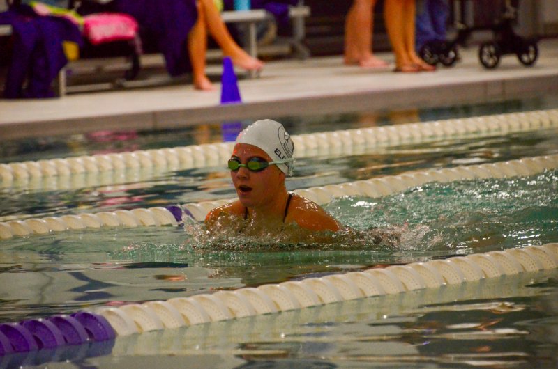 Seahawks eighth-grader Catherine Elder wins the breaststroke.