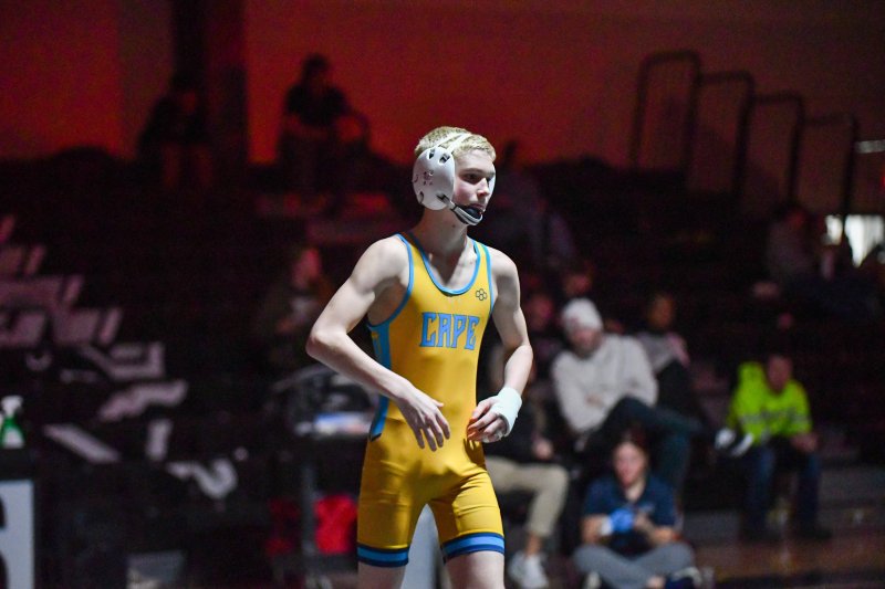 Jack Hudson takes the mat for his first varsity match.