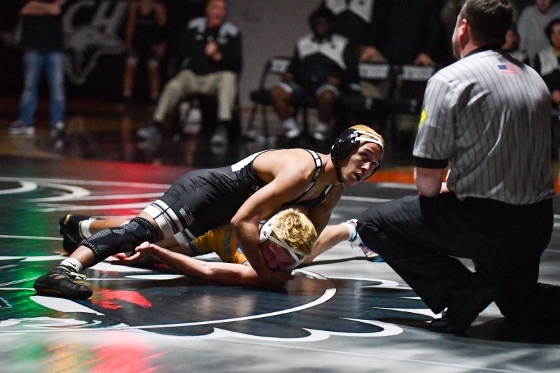 Sussex Tech’s Anthony Edwards gets a win over Blake Walker.