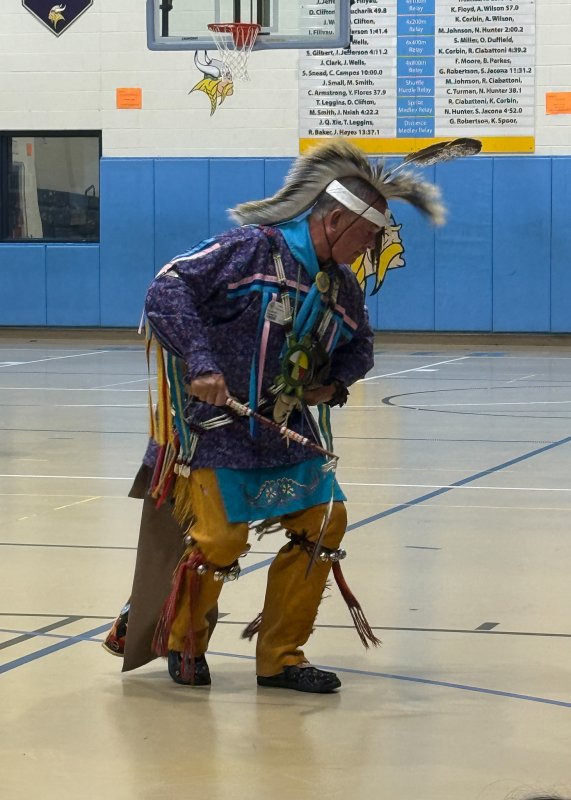 Michael Harmon demonstrates an authentic Native American dance.