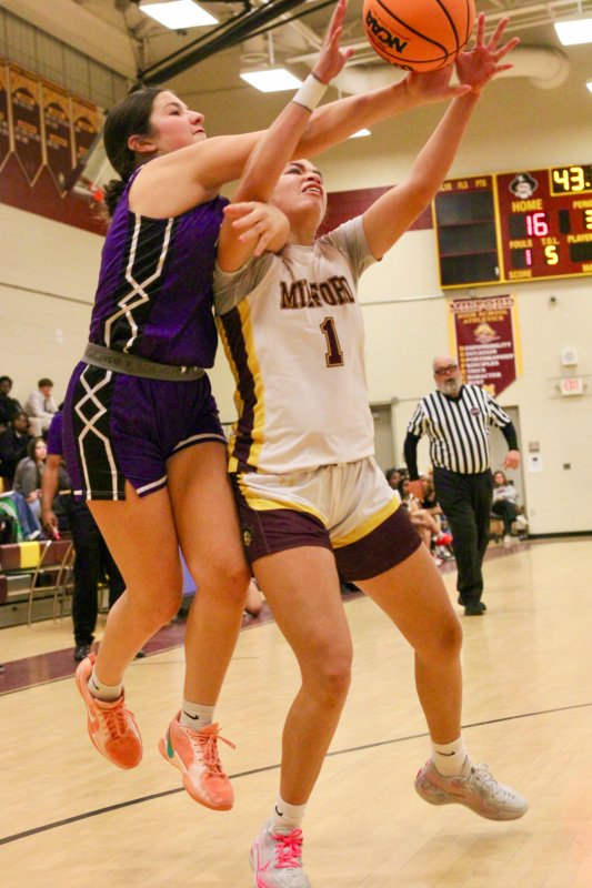 Delmarva Christian sophomore MaryKate Dougherty tries to knock the ball away from senior Tristen Showell.