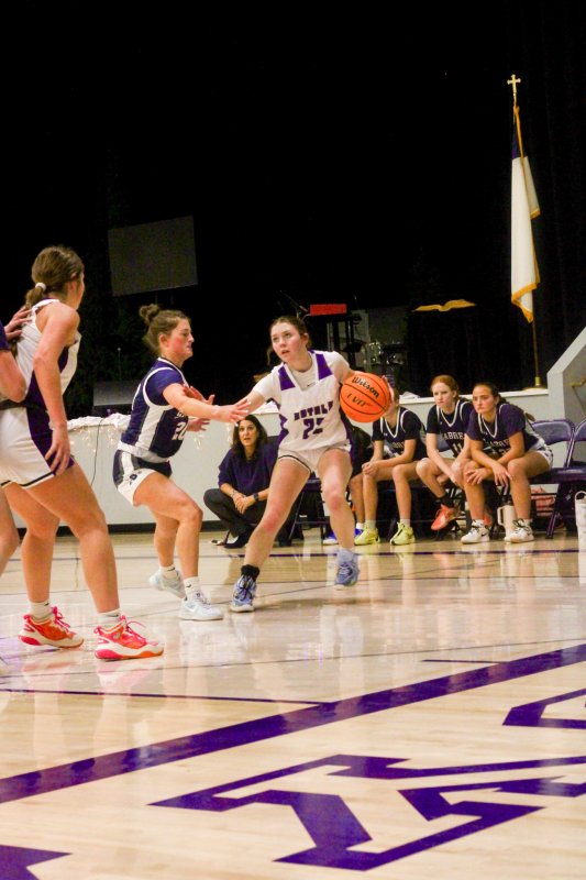 Delmarva Christian sophomore Avery McCoy steps back Dec. 8.