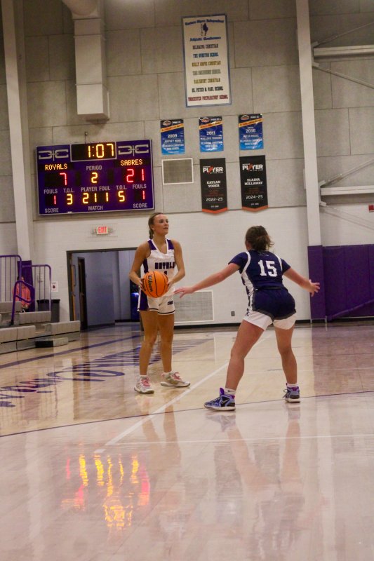 Delmarva Christian senior Riley Barto scans for receptors.