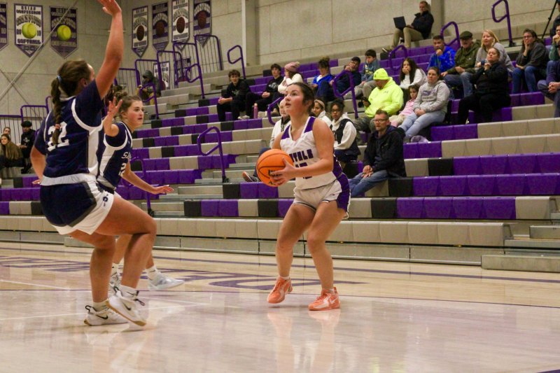 Delmarva Christian sophomore MaryKate Dougherty lines up a long two.