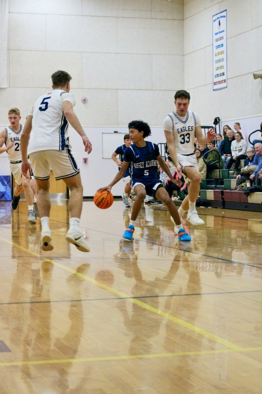 Sussex Academy sophomore Rico Nock puts on the brakes.