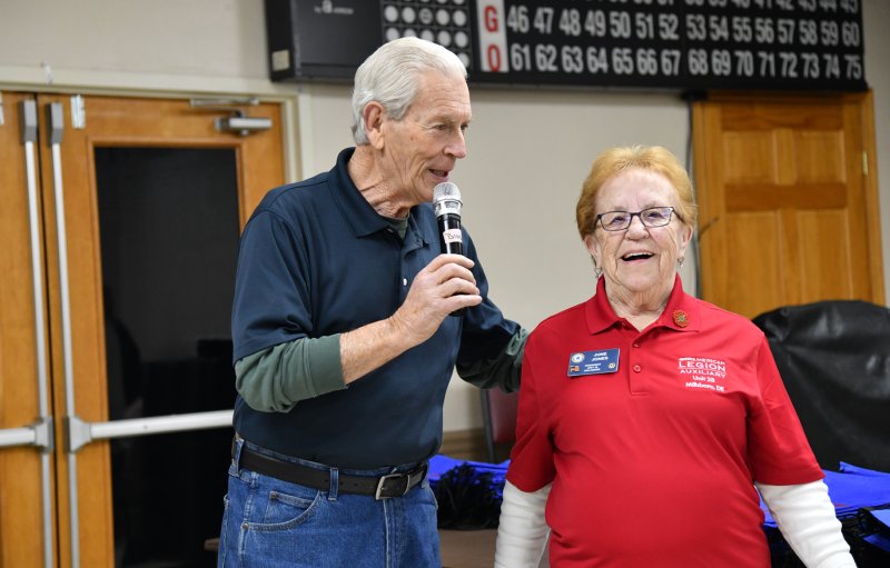 American Legion Post 28 Commander Joe Brown thanks Auxiliary President June Jones for a great event.