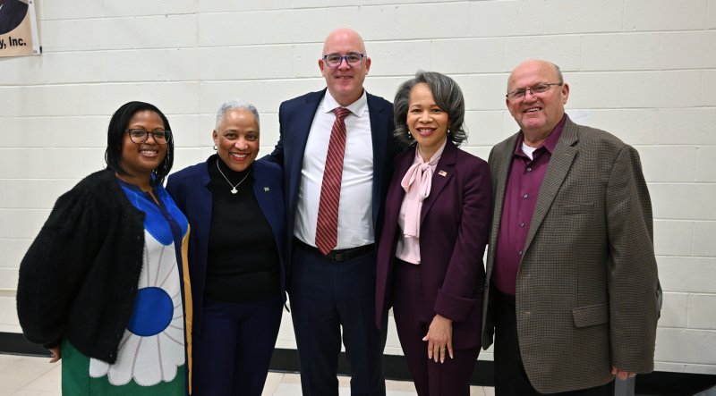 Getting together before the dinner are (l-r) Rep. Alonna Berry, D-Milton; State Auditor Lydia York; Sen. Russ Huxtable, D-Lewes; Sen. Lisa Blunt Rochester; and Georgetown Mayor Bill West.