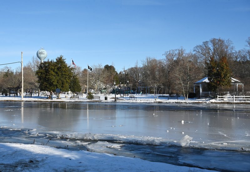 Ice takes over Memorial Park in Milton.