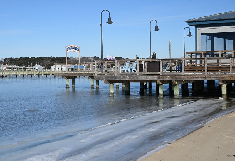 The bay in Dewey Beach is icing over by the Lighthouse restaurant.
