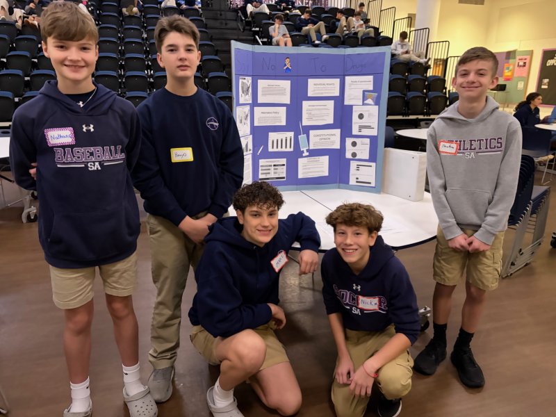 Speaking of the problem of drug overdoses are (l-r) Nathan Gaull, Henry O’Neal, Max Cavallini, Jonathan Dutton and Nick Musin. RYAN MAVITY PHOTO