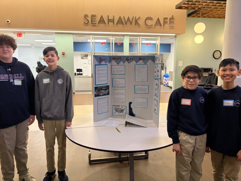 Students (l-r) Lexington Chisenhall, Lucas Marquez, Landen Medrani and Andrew Nguyen give their presentation on preventing young people from using drugs. RYAN MAVITY PHOTO
