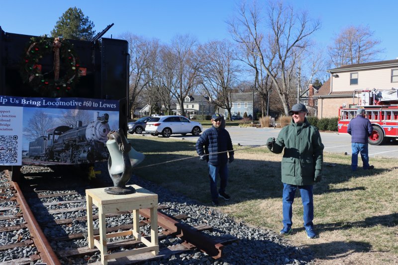 Michael Lee of Lewes takes a turn ringing the bell on New Year’s Day. The bell rang in 2026 and symbolized the arrival of the entire engine, planned for the spring. Engine No. 60 will be parked where the bell was placed.