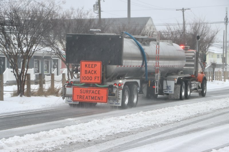 DelDOT brine trucks were busy all morning. This one passed through Dewey Beach. BILL SHULL PHOTO