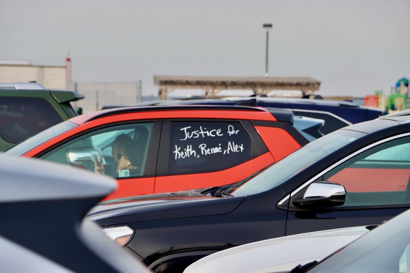 Many vehicles had messages calling for justice for victims of ICE in Minneapolis, Minn. An estimated 300 vehicles participated in the procession.