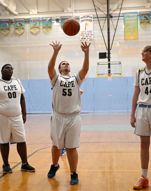 Cape junior Austin Hastings hits two of his eight points in the game.