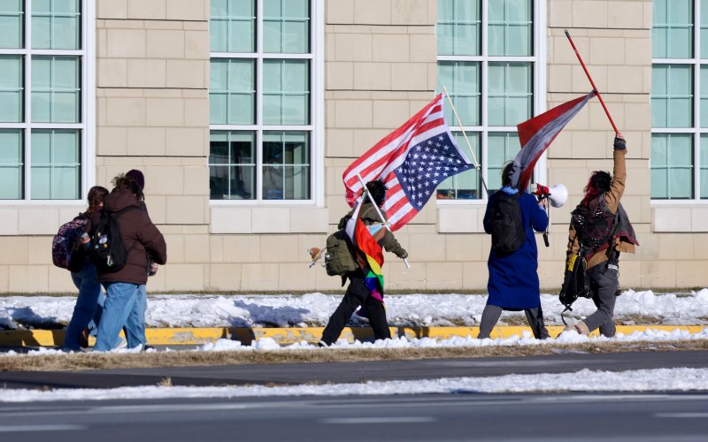 A small number of Cape Henlopen High School students staged an anti-ICE protest Feb. 2. The group walked from the front of the school, down Kings Highway and around the back of the building. The protest was apparently the result of a social media post that called for a student body walkout. The protest was not approved or sanctioned by the school district. BILL SHULL PHOTO