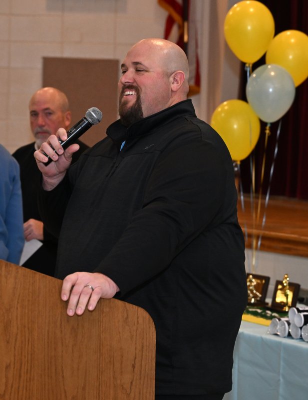 Coach Mike Tesno speaks about his linemen.