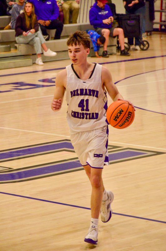 Delmarva Christian sophomore Asher Woods crosses into the Royals’ end.