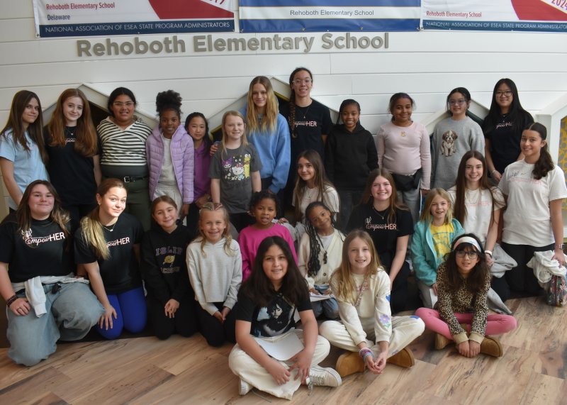 Rehoboth Elementary Kindness Empowers and Beacon Middle School EmpowHER leadership group members shown are in back (l-r) Sofia Ruiz, Mackenzie Swindel, Brionna Smith, Marleah Johnson, Olivia Lin, Abilene Lingafelt, Eva Cszar, Addison Wilson, Janae Turnage, Ariel Jackson, Selena Bui and Chloe Yeung. In the middle row are Lila Lanuette, Abigail Cleaver, Maddie Gomez, Margot Steinmetz, Mya Foye, Carlee Cabello, Milan Maxton, Emma Rowley, Riley Pometto, Gianna Tamorro and Ella Drew. In front are Camila Mendez, Ariana Fruchtman and Karina van Scoyoc. SUBMITTED PHOTOS