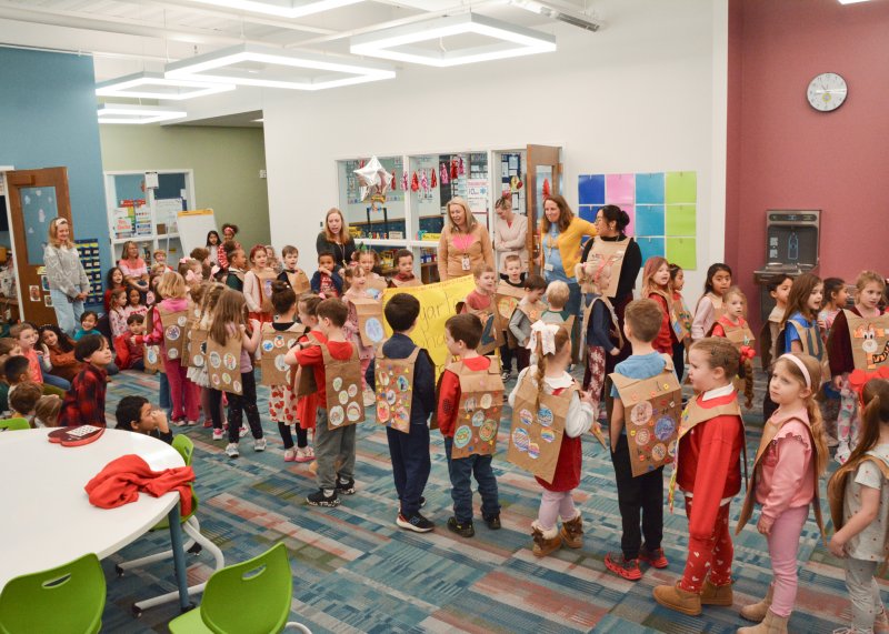 Lewes Elementary kndergarten students gather in the first-grade wing to sing the ABCs together. SUBMITTED PHOTOS