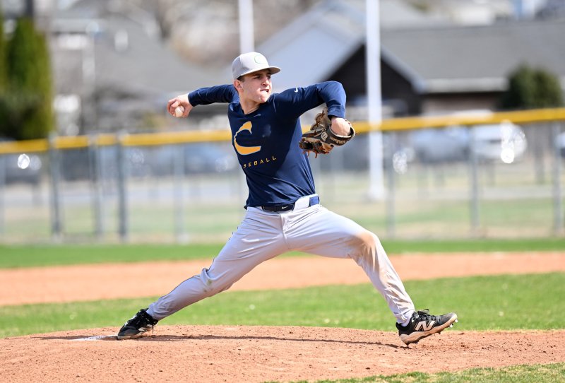 Junior Jack Simeone delivers to the plate in the scrimmage with Red Lion.