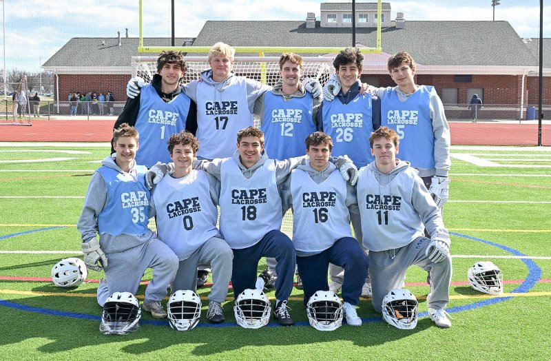 The Cape lacrosse Class of 2026 are in back (l-r) David Adili-Khams, Brenner Short, Eric Uffelman, Brooks Leonhartt and Mason Jack. In front are Mason Trench, Mathew Popovich, Grant Conway, Ryan Morgan and Braddock Smith. DAN COOK PHOTOS