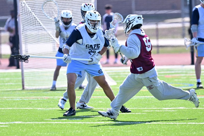 Cape sophomore Holden Moore blocks the way for the Ridgewood offense.