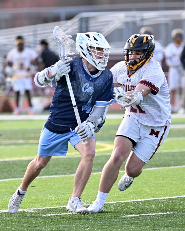 Cape sophomore Alan Grapski dodges past Milford’s Peyton Shockley.