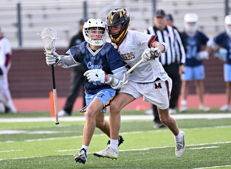 Cape’s Grant Conway dodges past a Milford defender.