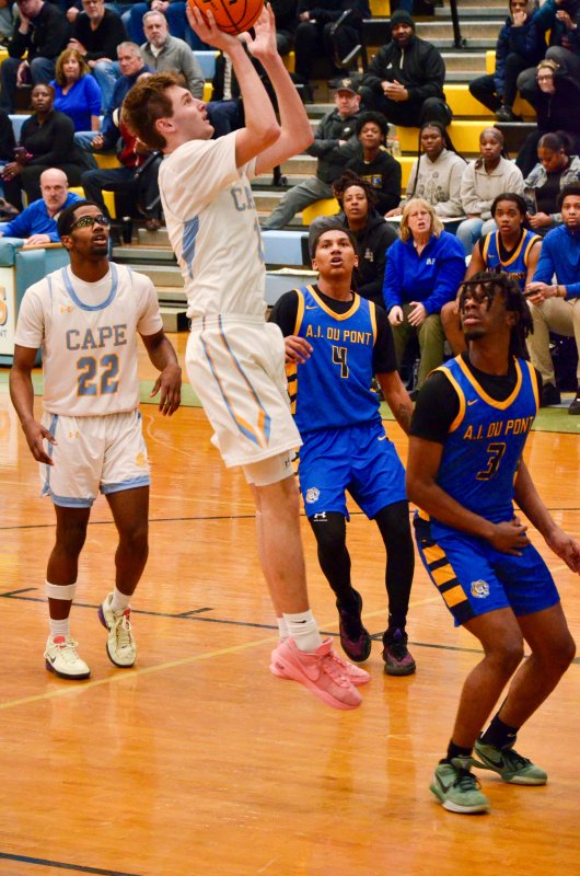 Cape senior Braxton Figgs made a nifty move to clear his hands for a high-percentage shot.