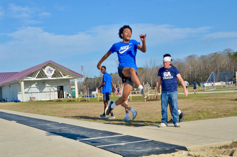 Sussex Academy sophomore Rico Nock Jr. takes flight.