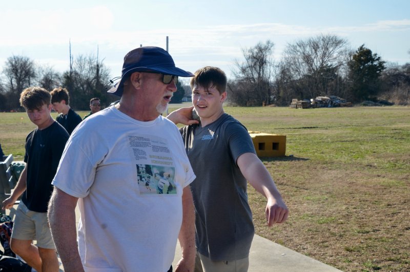 Sussex Academy sophomore Cyrus Bryan and Cody Elmer put in work in front of coach BK Kennedy.