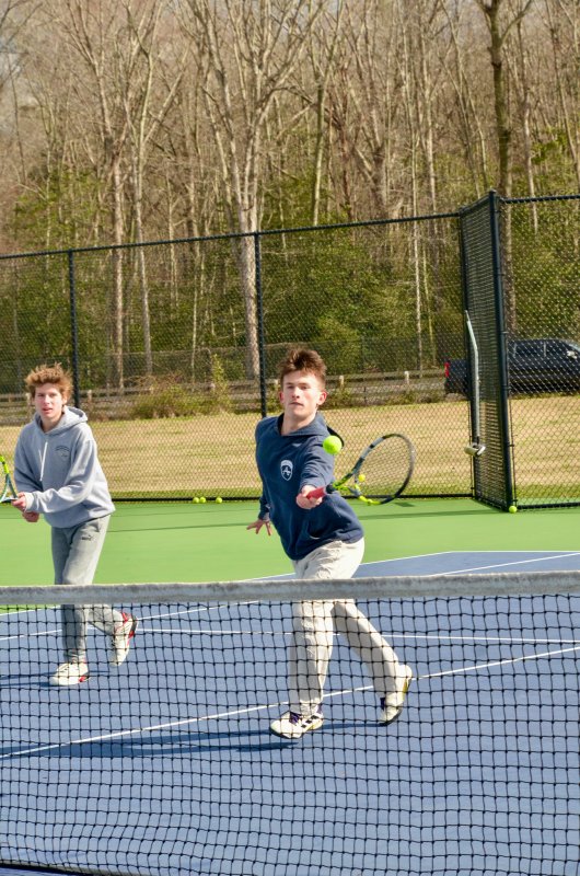 Seahawks junior J.P. Eichten takes part in a doubles drill.