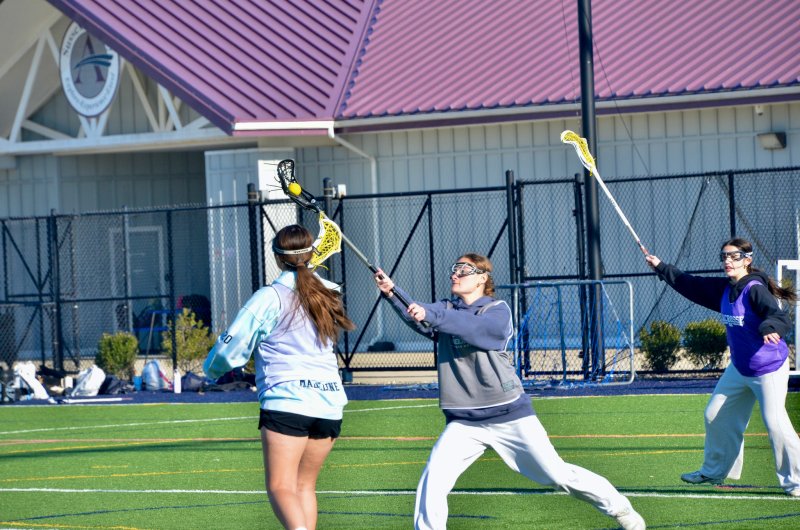 Sussex Academy junior Meredith Schiff is quite disruptive during offensive drills.
