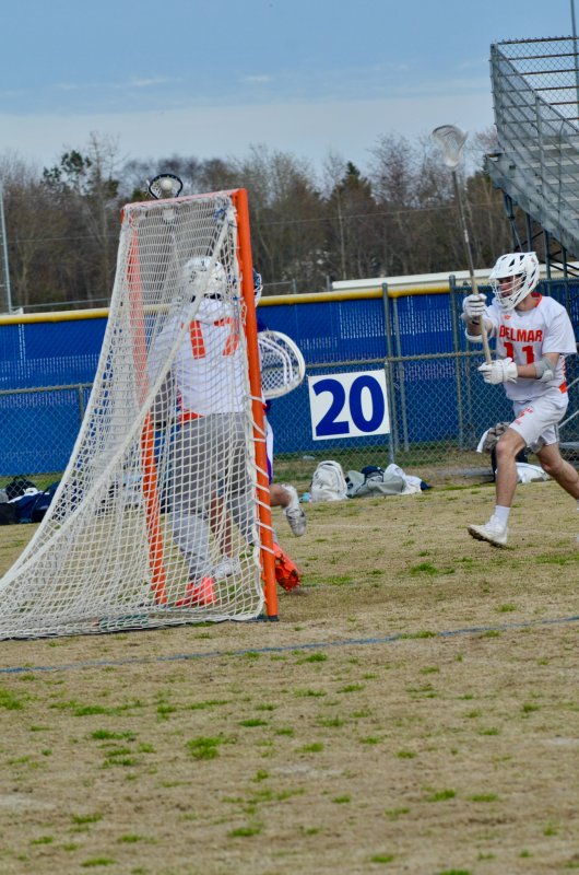 Sussex Academy sophomore Cooper Hagy tucked this ball in-between the goalie’s helmet and the pipe.