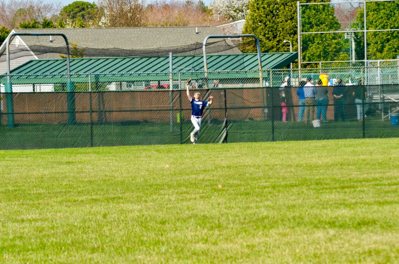 Seahawks centerfielder Alex Stanislav tracks one down at the warning track.