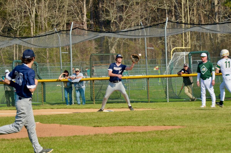 Seahawks senior Maddox Roberts looks the ball into his glove.