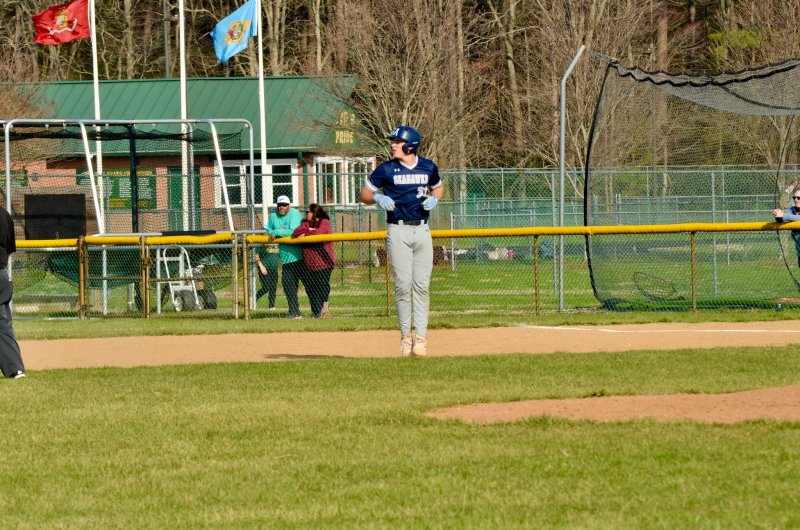 Seahawks sophomore Mason Glover takes his turn at first base.