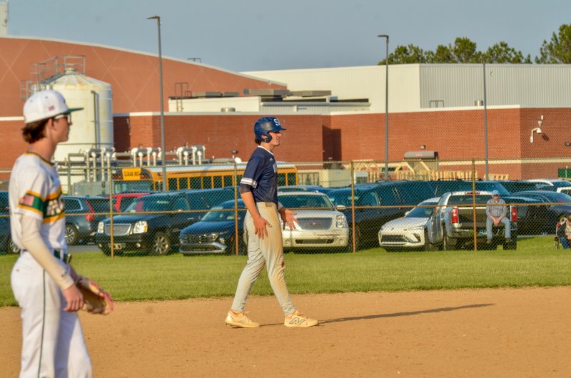 Sussex Academy sophomore Ben Tollett takes his lead off second base.