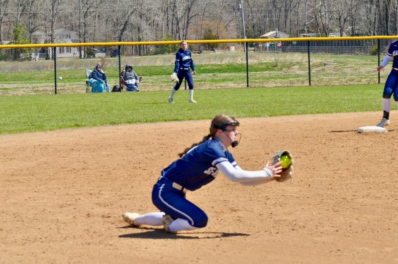 Sussex Academy freshman Danica Bergh showed off her fielding prowess by diving to grab a high velocity chip.