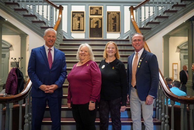 Gathered in Delaware Legislative Hall are (l-r) Rep. Lyndon Yearick, R-Dover; Parkinson’s disease awareness advocates Pat Rudick and Denise Demback; and Sen. Eric Buckson, R-Dover South. SUBMITTED PHOTO
