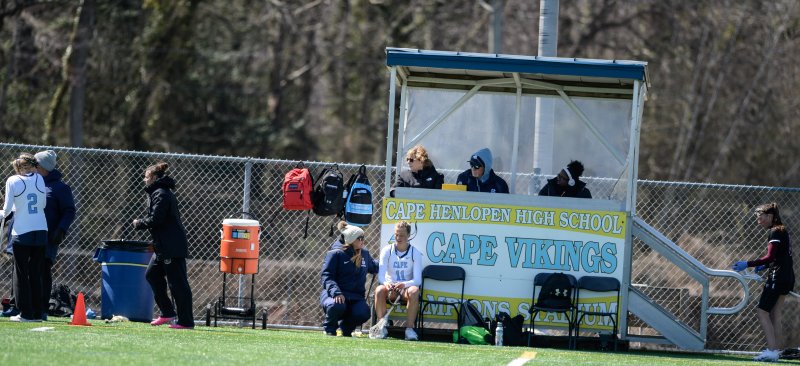 Ally Diehl sits in the penalty area.