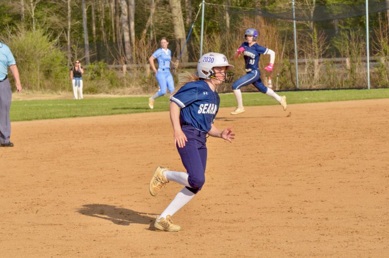 Seahawks eighth-grader Aubrey Campanese heads toward third on this scoring play.