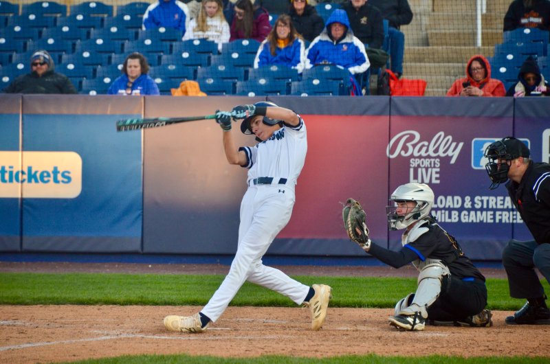 Seahawks junior Cole Bunting knocks a double into left field.