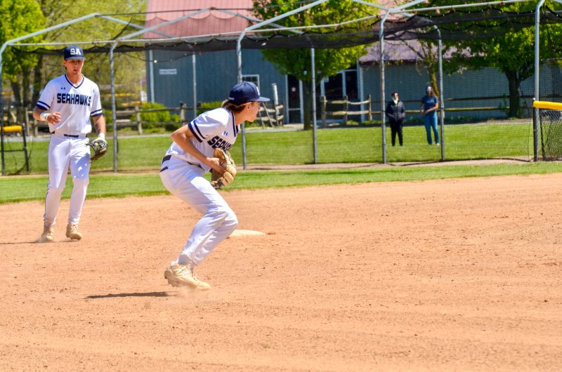 Seahawks junior Cole Bunting sets up to throw to first base.