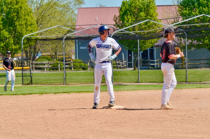Seahawks senior Maddox Roberts looks in from his temporary post on second base.