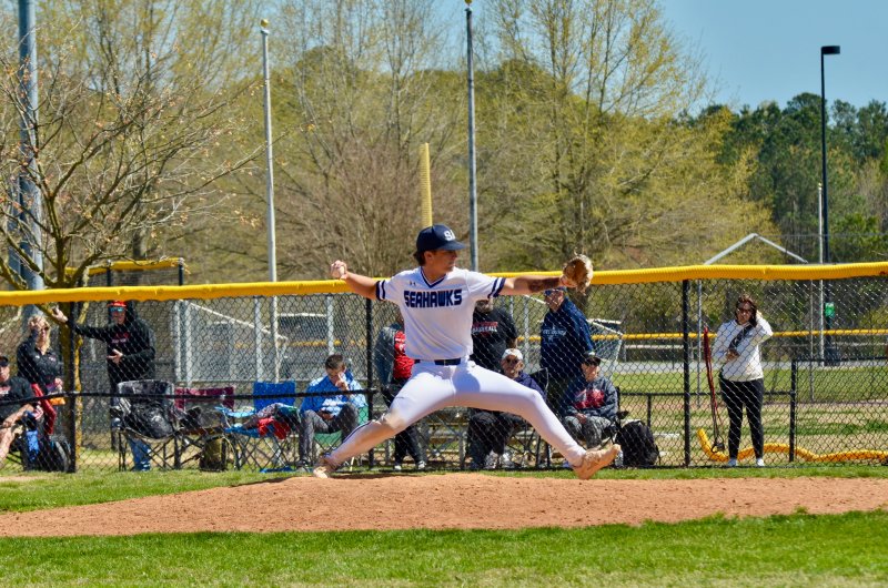 Seahawks senior Victor Goodhue strides toward home on this pitch.